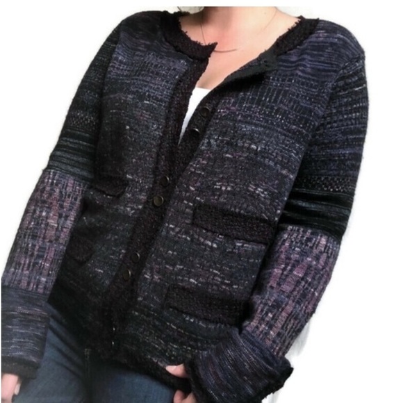 Free People Tweed Knit Silk Wool Angora Button Down Cardigan Size Small - Picture 2 of 9